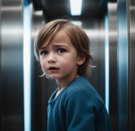 Child crying alone in the elevator